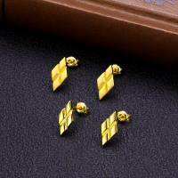 wholesale 925 Sterling Silver European and American Petit-Chic Diamond Pattern Vintage Earrings, French Elegant Retro Style Ins Ear Studs-Gold 925 silver