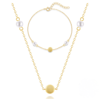 wholesale S925 Sterling Silver Simple Daily Matching Pearl Round Piece Women's Necklace And Bracelet Set Korean Niche Accessories Set-Bracelet and necklace set 925 silver