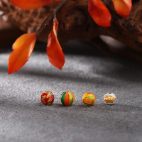 wholesale Gold-plated 925 Silver Enamel Rainbow Bead, Cloisonné Floral Round Spacer Bead for DIY Bracelet Necklace Stringing Accessories-Burnt blue leaf balls