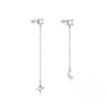 wholesale S925 Sterling Silver Simple Zircon-inlaid Chain Tassel Star And Moon Ear Studs-0-4