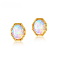 wholesale S925 Sterling Silver Cross-Border New Korean and Japanese Style Minimalist Geometric Opal Stud Earrings Fashion Trendy Women's Earrings Wholesale-10K gold + swimming paint  925 silver