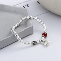 wholesale S925 Sterling Silver Retro Creative Beaded Chain Elastic Cord Lovely Rabbit Connected South Red Agate Bracelet for Women-0-2
