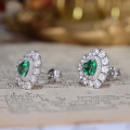 wholesale Metal, Autumn New Retro Synthetic Emerald Heart Earrings Heart-shaped Surround Set Zirconia Women's Earrings-0-3