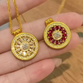 wholesale Golden S925 Silver Red Pomelo Compass Double-sided Necklace Lucky Eight Treasures Pendant Chinese Style-0-0