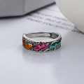 wholesale S925 Sterling Silver Resin Enamel Elegant Lotus Koi Fish Ring, Artistic Vintage Ethnic Style Index Finger Ring-0-3