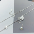 wholesale 999 Silver Maker S999 Ultra-Fairy Butterfly Pearl Tassel Necklace, Luxe and Versatile Fashion Pearl Collarbone Chain-0-3