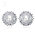 wholesale 925 Silver Floral Pearl Earrings 2023, 12mm Shell Pearl Earrings for Women with Ear Clips-0-0