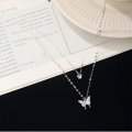 wholesale 925 Sterling Silver Double-Layer Butterfly Necklace for Women, Minimalist and Trendy Ins Style High-End Delicate Collarbone Chain-0-2