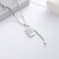 wholesale S925 Sterling Silver European and American Minimalist Style Black Square Plate with English Lettering, Round Bead, Tassel Pendant, and Link Chain Trendy Necklace-0-2