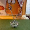 wholesale 999 Silver Chinese Style Hollow Openwork Full Diamond Lucky Ruyi Lock Pendant Necklace, Small and Fashionable Elegant Collarbone Chain-0-5
