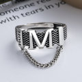 wholesale S925 Sterling Silver Korean Dongdaemun Trendy Letter M Fringe Distressed Chain Open Ring-0-1