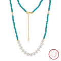 wholesale Silver Baroque Imitation Pearl Turquoise Necklace Bohemian Style Collarbone Chain for Women-0-0