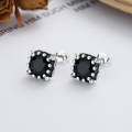 wholesale S925 Sterling Silver Hip Hop Black Square Zircon Stud Earrings Ins Minimalist Style Versatile Women's Earrings-0-0