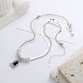 wholesale S925 Sterling Silver Korean-style Stackable Snake Bone Chain with Donut Pendant and Double-layer Zircon Collarbone Necklace-0-2