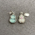 wholesale S925 silver gold-plated natural aqua blue jadeite gourd pendant accessory DIY locating bead aqua gourd drop-0-2