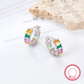 wholesale S925 Sterling Silver Cross-Border Hot-Sale Vintage Elegant High-End Hoop Earrings Rainbow Ear Earring Ring Jewelry Set-0-2