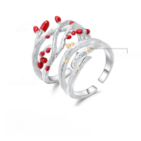 wholesale S925 sterling silver and resin niche design adjustable open-ended couple rings with natural branch-inspired live setting-Women's Ring>Adjustable Opening
