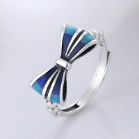 wholesale S925 Sterling Silver Korean-style Creative Blue Enamel Bow-shaped Niche Vintage-inspired Antique Finish Open Adjustable Ring-YJ654/about 3.1g