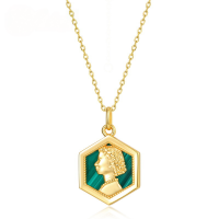 wholesale new original design 925 silver retro cameo queen head malachite pendant necklace-Pendant without chain>925 silver