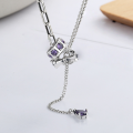 wholesale S925 Sterling Silver Japanese and Korean Best-Selling Zircon Light Luxury Tube Bead Bow Tassel Pendant OT Clasp Necklace for Women-0-2