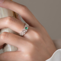 wholesale S925 Sterling Silver Retro Lace Pattern Green Diamond Ring, Designed for a Sense of Elegance, Women's Jewelry R01561-0-0