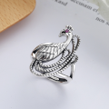 wholesale S925 Sterling Silver Retro Vintage Style 3D Peacock Feather Creative Wide Adjustable Index Finger Ring for Women-0-0