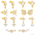 wholesale S925 Sterling Silver Fashionable Petal Zircon And Pearl Earrings, Korean Style Minimalist Studs-0-0