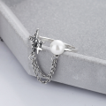 wholesale S925 Sterling Silver Korean and Japanese Creative Star Cross Stitched Chain Pearl Niche Design Open Ring-0-1