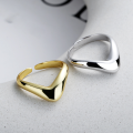 wholesale S925 Sterling Silver Irregular Korean Style Smooth V-Shaped Open Ring Minimalist and Versatile-0-0