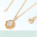 wholesale S925 silver plated with 9K gold Japanese lightweight luxury vintage synthetic opal Mirror of Flowers pendant with geometric patterns-0-3