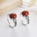 wholesale 925 Sterling Silver Auspicious Clouds and Ruyi Scepter Inlaid with Southern Red Agate Ring, Retro Literary Ethnic Style Temperament Ring-0-0
