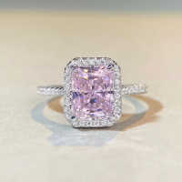 wholesale 925 Silver Ice Flower Cut Ring Square Full Diamond Square Prong Setting Ring Europe and America Cross-Border Independent Site AliExpress Best Seller-Yellow Diamond-CBJZ184 6