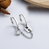wholesale S925 Sterling Silver Korean Dongdaemun Minimalist Design Letter H Single-sided Tassel Street Style Hoop Earrings-YFR069/approximately 2.6 grams per side>925 silver