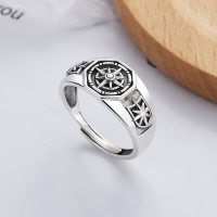 wholesale S925 Sterling Silver Japanese Korean Retro Anime Magic Pattern Trendy Hip Hop Punk Adjustable Ring Unisex-YFJ526/approx. 3.4g 925 silver