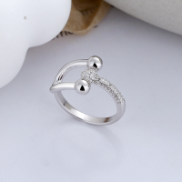 wholesale S925 Sterling Silver Korean-style Fresh and Creative Horsehoe-shaped Diamond-inlaid Splice Statement Adjustable Ring-DJ1138/Platinum approx. 4.2g &gt; Adjustable opening