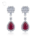 wholesale Pure silver new simulated ruby 7*10 earrings INS popular long ear accessories-0-0