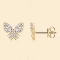 wholesale [] 925 Gold Plated European and American New Small Design Earrings for Women, Ins Style Fashion Butterfly Moissanite Stud Earrings-Moissanite
