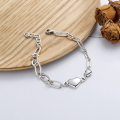 wholesale S925 Sterling Silver Korean Style Ins Minimalist Smooth Surface Large and Small Heart Link Trendy Versatile Bracelet-0-1