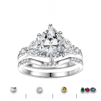 wholesale S925 Sterling Silver 2-Carat Pear-Shaped Moissanite Ring Set for Women, High-End Silver Jewelry Wholesale-#1130 Champagne US size 7