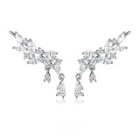 wholesale 925 Sterling Silver Leaf Earrings with Zirconia, Ins Light Luxury High-End European and American Style Earrings for Women-Platinum>925 silver