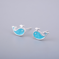 wholesale S925 Sterling Silver Maker's Handmade Enamel Colored Whale Stud Earrings, Minimalist Niche Design Cool Gift for Women-0-0