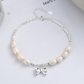 wholesale S925 Sterling Silver Crushed Silver Spliced Pearl Bow Necklace, Fashion French Retro Luxury Style Collarbone Chain-0-3