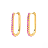 wholesale S925 Sterling Silver U-shaped Zircon Accent Trendy Minimalist Ins Style Ear Cuffs-Gold-Rose Red Diamond