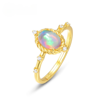 wholesale 925 Sterling Silver New Korean Light Luxury Minimalist Geometry Opal Ring for Women Wholesale from Manufacturer-10K gold + swimming paint Adjustable opening