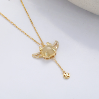 wholesale S925 Sterling Silver Year of the Dragon Hetian Jade Playful and Cute Little Flying Dragon Coin Tassel Collarbone Necklace for Women-YDL539/approx. 3.8g 925 silver