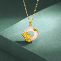 wholesale Metal Material: National Trend Lotus Peace Buckle Necklace for Women, Chinese-style Minimalist and Unique White Chalcedony Pendant Collarbone Chain, Gift for Mom-0-2