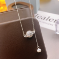 wholesale S925 Sterling Silver Minimalist Advanced Sense Star Paved Diamond Fringe Pearl Necklace Small Design Clavicle Chain-0-1