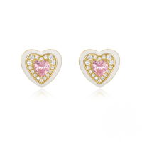 wholesale 925 Sterling Silver New Heart-shaped Colorful Zircon Enamel Drop Earrings,-Gold-Pink Diamond #2&gt;925 Silver