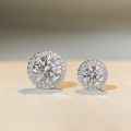 wholesale AU750 Platinum Plated S925 Sterling Silver 1 Carat Moissanite Stud Earrings Round Bezel-0-1