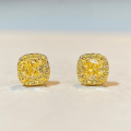 wholesale 925 Sterling Silver Vintage Yellow Diamond Stud Earrings for Women, Small Sugar Cube Cute and Minimalist High-End Fashion Ice-Cut Earrings-0-0